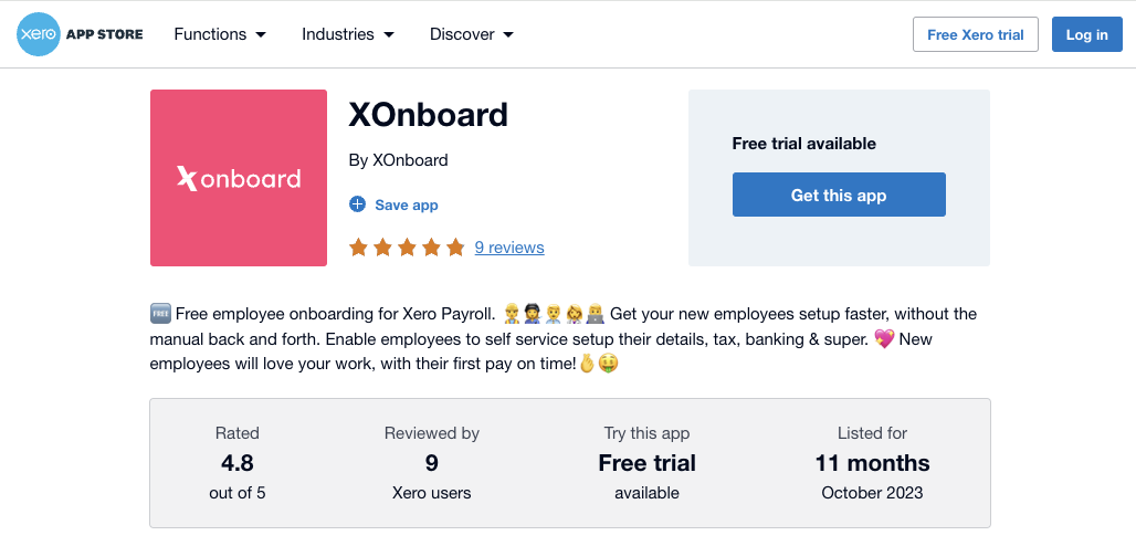 Xonboard Xero App Store Listing